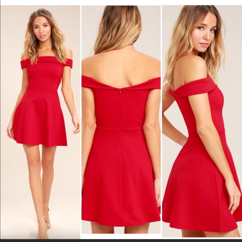 Lulus off shoulder red skater dress